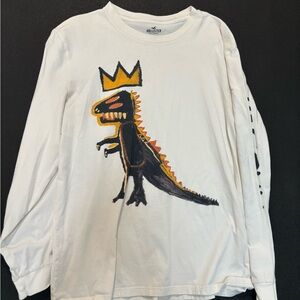 Hollister White Long Sleeve Tee with Dinosaur Graphic